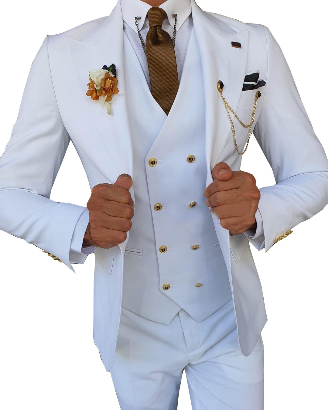 Formal Men's 3 Pieces Slim Fit Solid Color Peak Lapel Tuxedos For Wedding (Blazer+vest+Pants) mens event wear