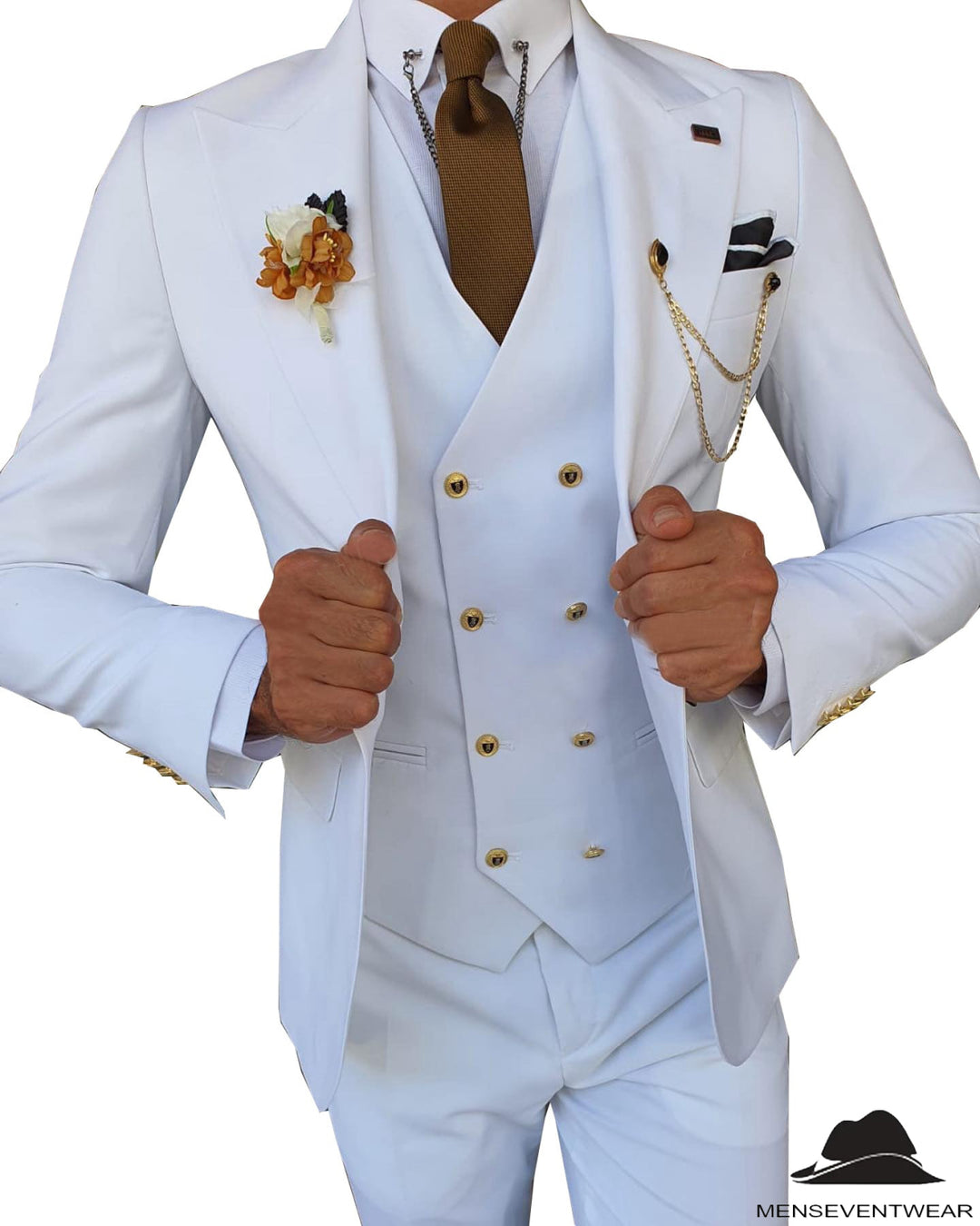 Formal Men's 3 Pieces Slim Fit Solid Color Peak Lapel Tuxedos For Wedding (Blazer+vest+Pants) mens event wear