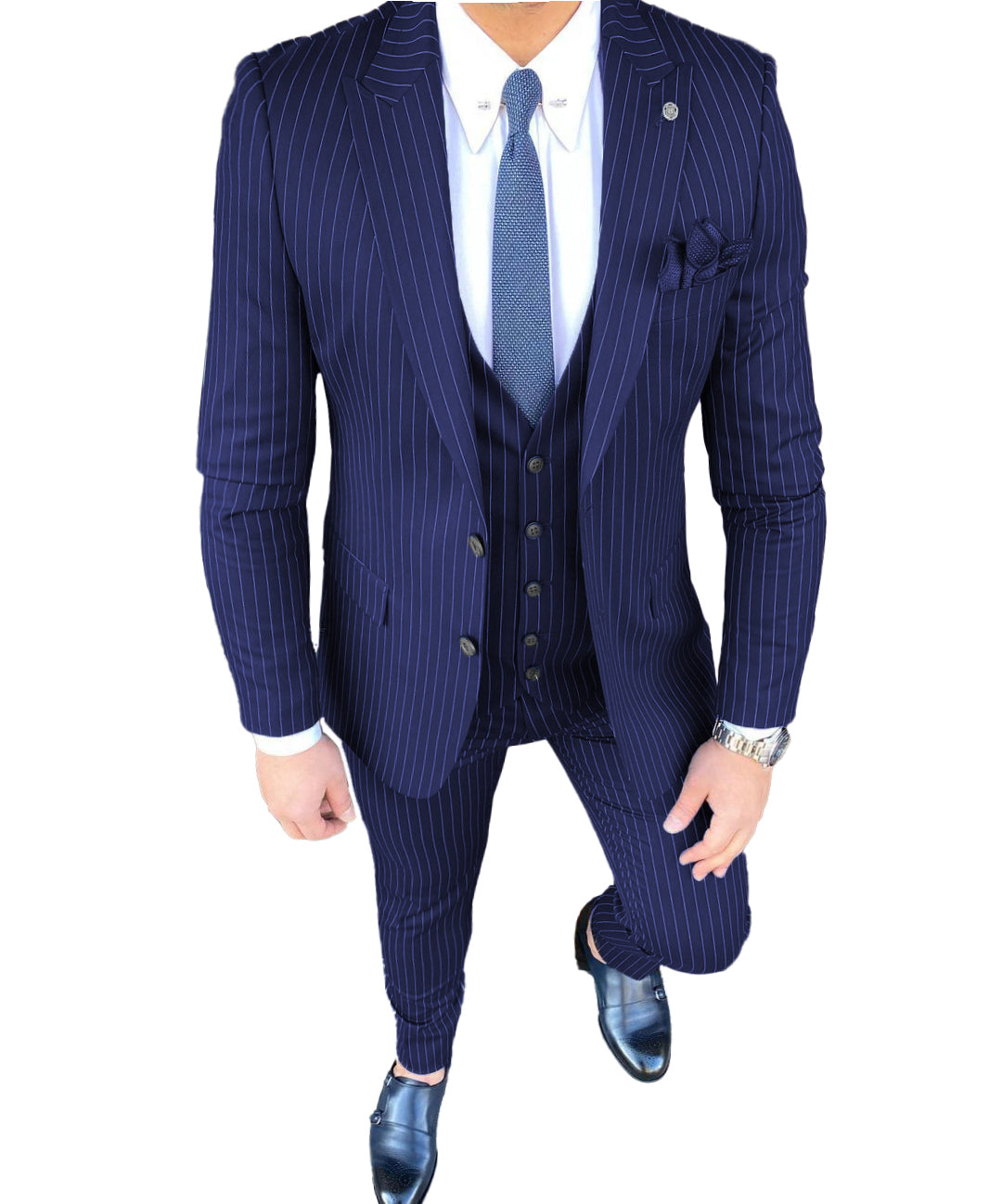 Formal Men's 3 Pieces Slim Fit Striped Peak Lapel Tuxedos (Blazer+vest ...