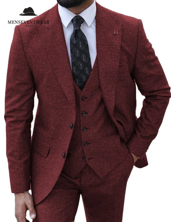 Formal Men's Business 3 Pieces Solid Peak Lapel Mens Suit (Blazer+vest+Pants) mens event wear