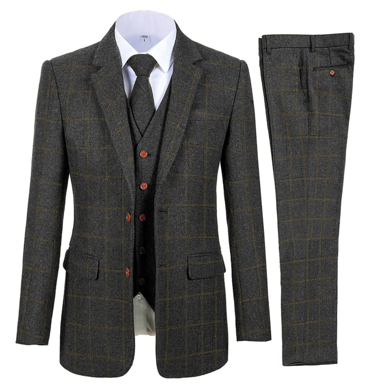 Formal Men's Business 3 Pieces Tweed Plaid Notch Lapel Suit (Blazer+vest+Pants) Adam Reed