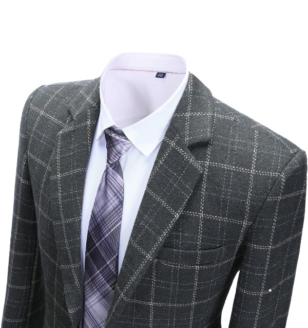 Formal Men's Business Black Plaid Notch Lapel Blazer mens event wear