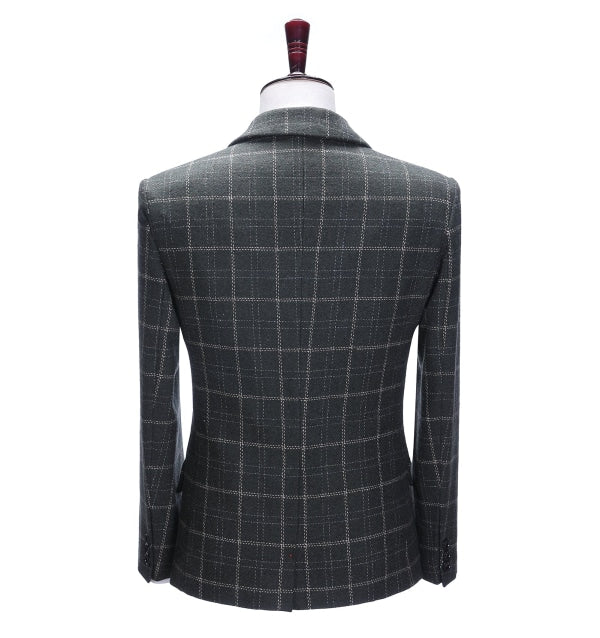 Formal Men's Business Black Plaid Notch Lapel Blazer mens event wear