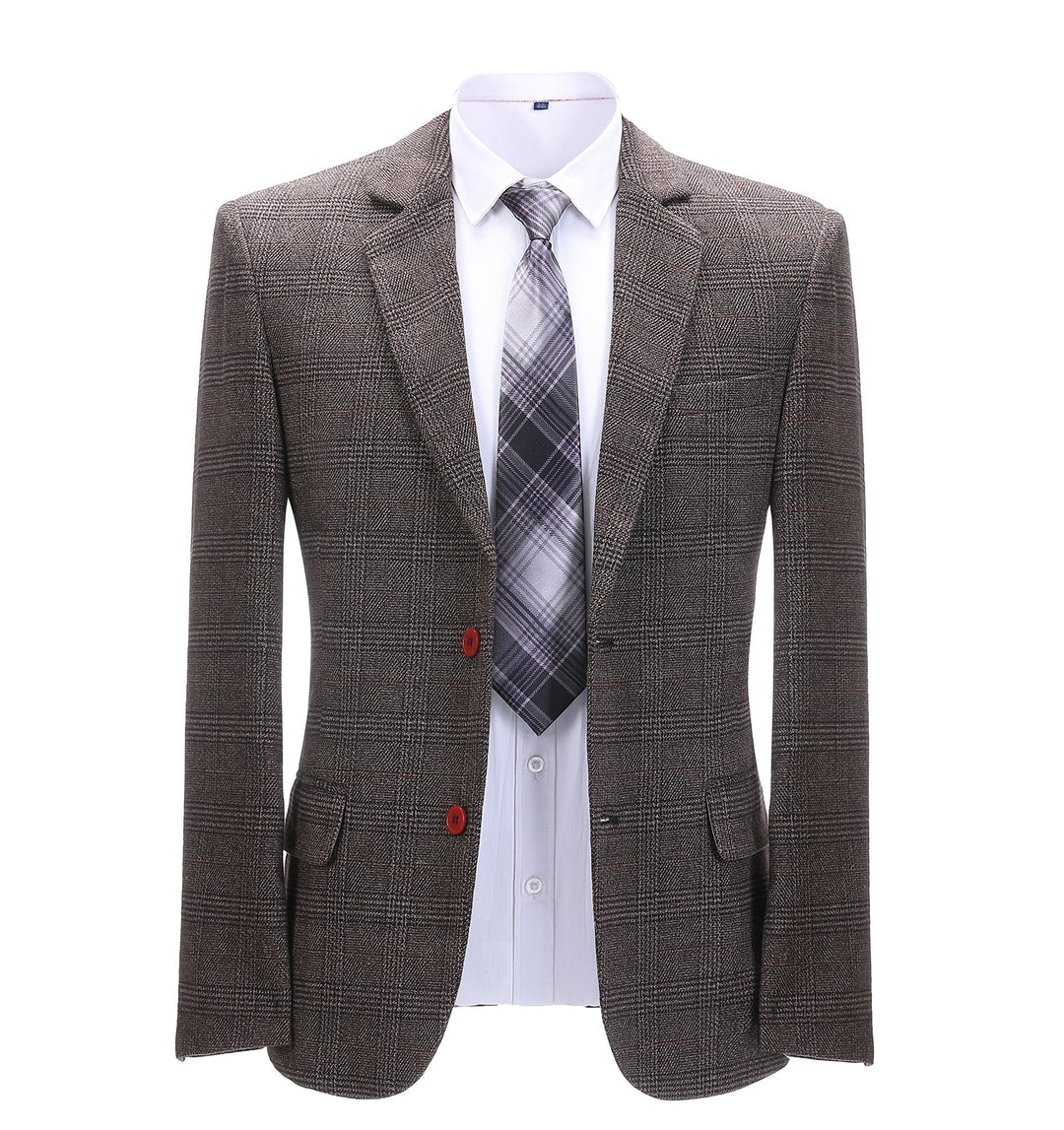 Formal Men's Business Coffee Plaid Notch Lapel Blazer mens event wear