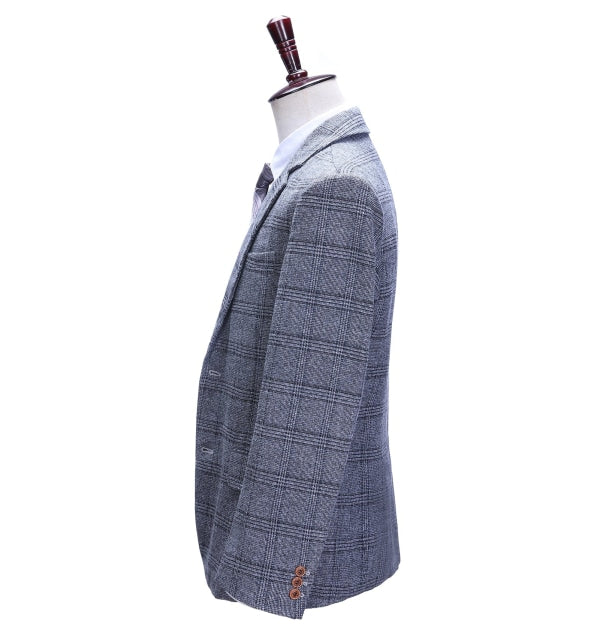 Formal Men's Business Grey Plaid Notch Lapel Blazer mens event wear