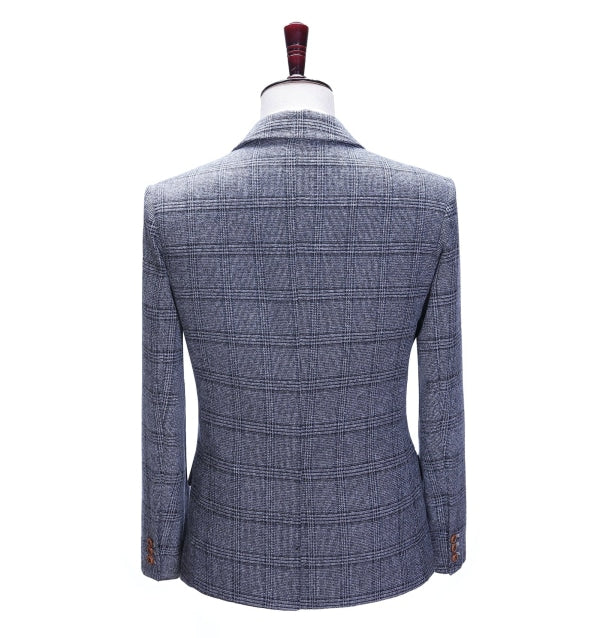 Formal Men's Business Grey Plaid Notch Lapel Blazer mens event wear