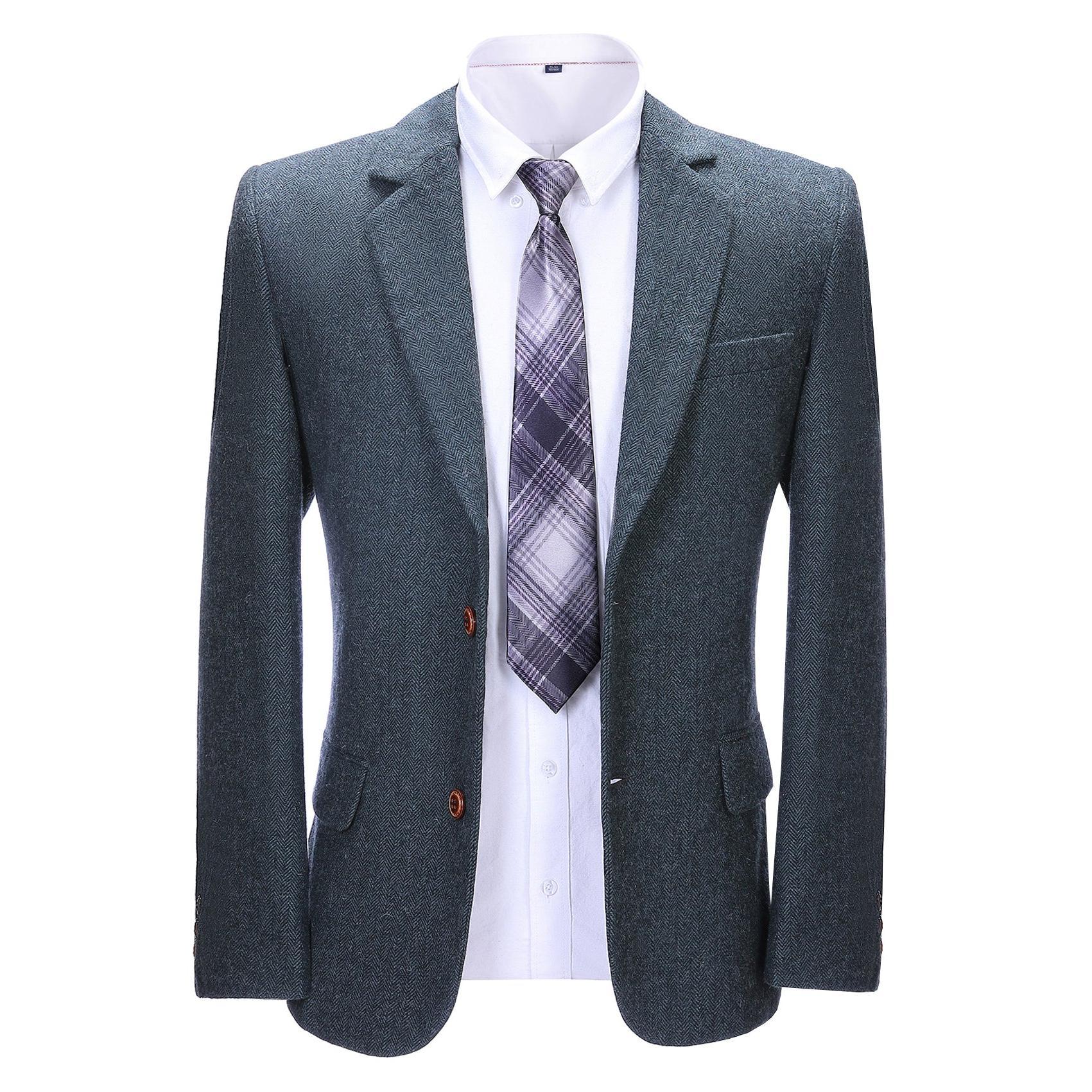 Formal Men's Business Herringbone Notch Lapel Blazer Solid Jacket ...