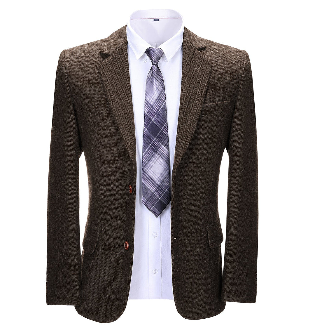 Formal Men's Business Herringbone Notch Lapel Blazer Solid Jacket mens event wear