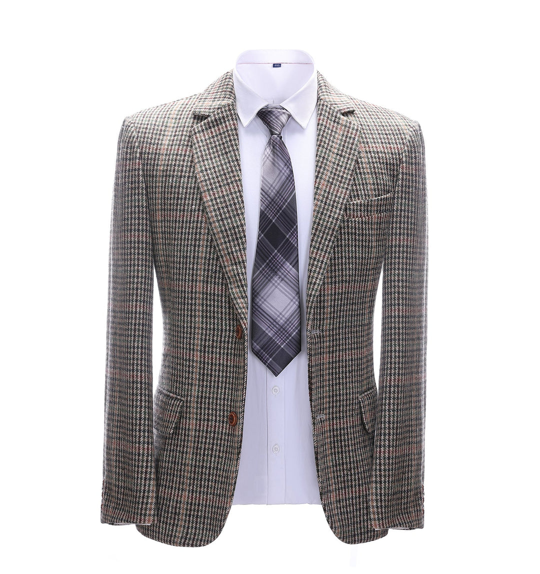 Formal Men's Business Khaki Plaid Notch Lapel Blazer mens event wear