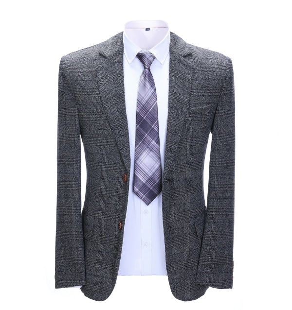 Formal Men's Business Navy Plaid Notch Lapel Blazer mens event wear