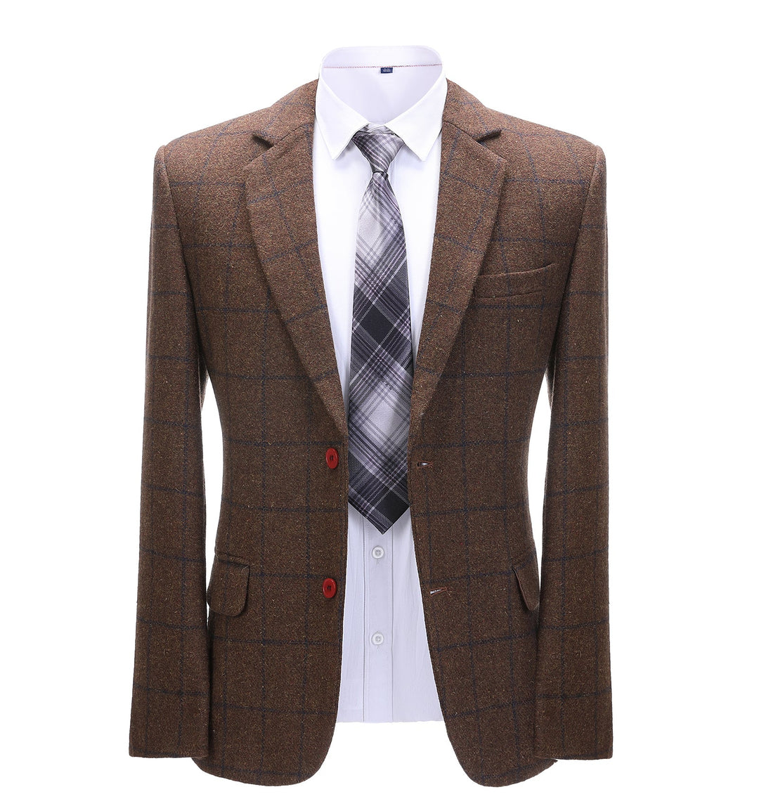 Formal Men's Coffee Plaid Notch Lapel Blazer mens event wear