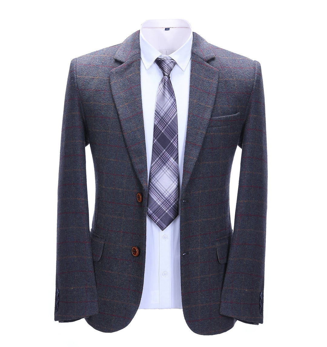 Formal Men's Dark Grey Plaid Notch Lapel Blazer mens event wear