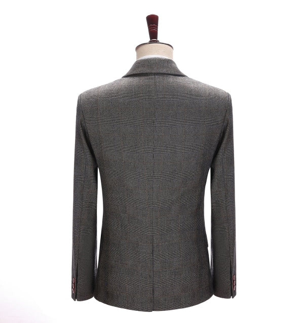 Formal Men's Grey Notch Lapel Blazer Business Plaid Jacket mens event wear