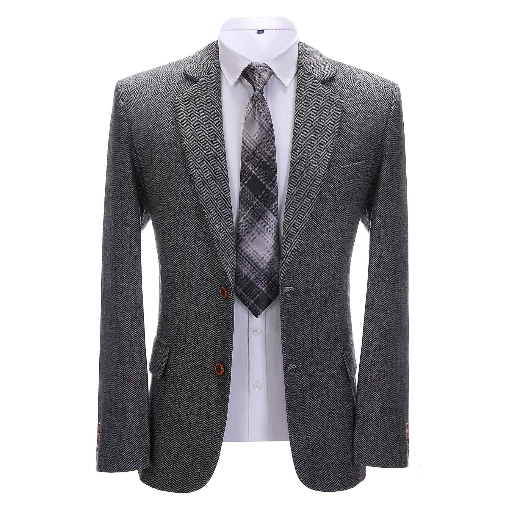 Formal Men's Herringbone Notch Lapel Blazer Business Jacket ...