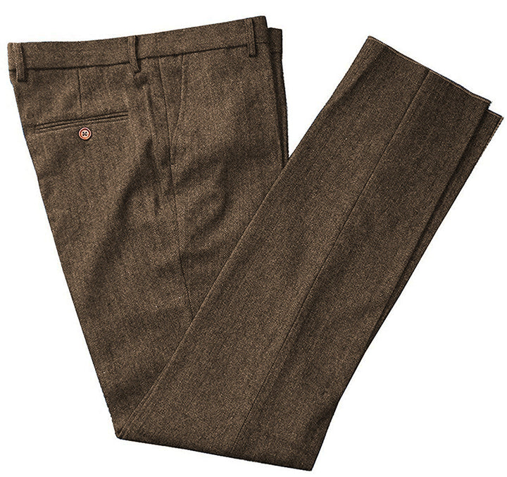 Formal Men's Slim Fit Tweed Suit Pants Flat Trousers menseventwear