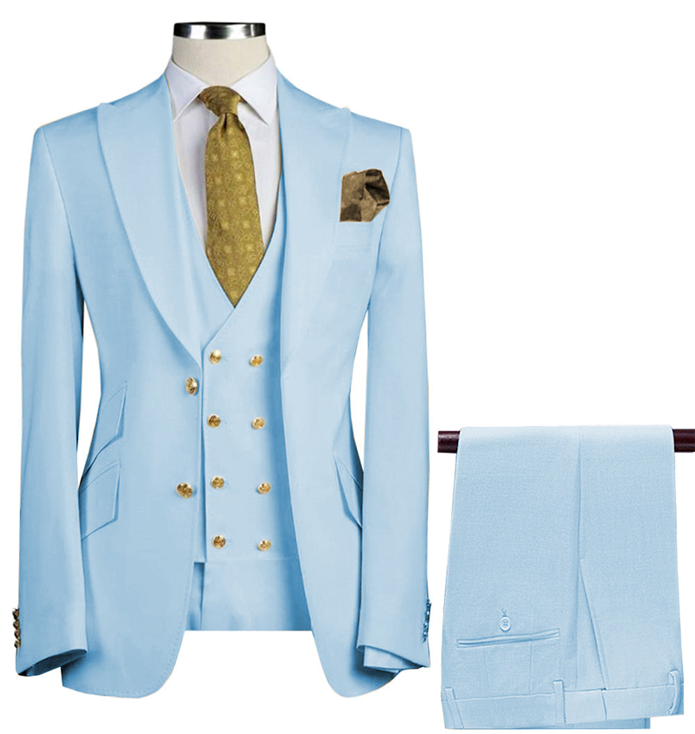 Formal Men's Suit 3 Piece Peak Lapel Solid Color Tuxedo (Blazer + Vest + Pants) mens event wear