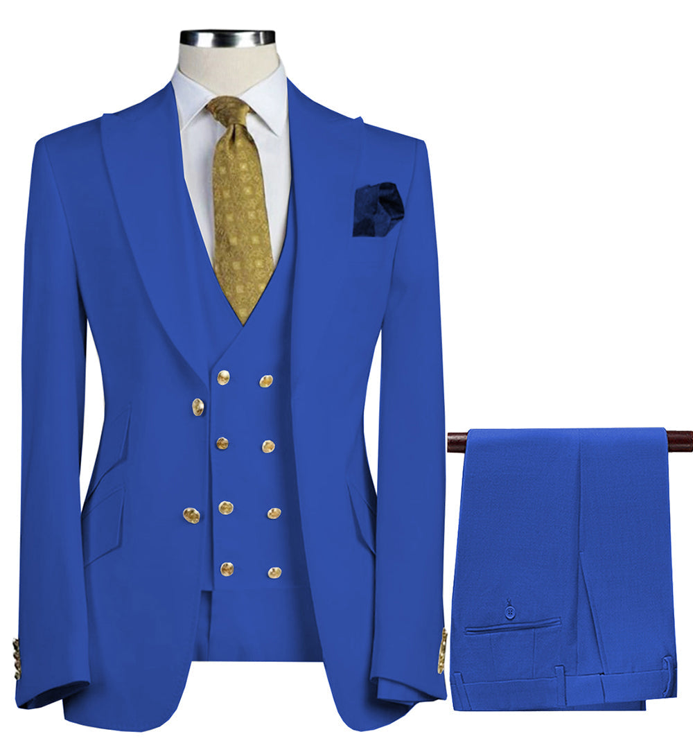 Formal Men's Suit 3 Piece Peak Lapel Solid Color Tuxedo (Blazer + Vest + Pants) mens event wear