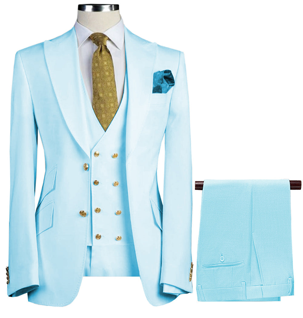 Formal Men's Suit 3 Piece Peak Lapel Solid Color Tuxedo Wedding (Blazer + Vest + Pants) mens event wear