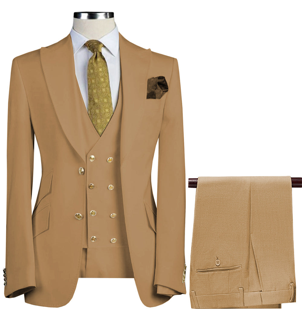 Formal Men's Suit 3 Piece Peak Lapel Solid Color Tuxedo Wedding (Blazer + Vest + Pants) mens event wear