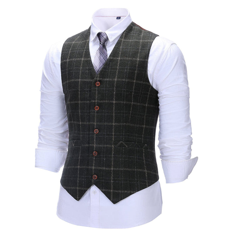 Formal Men's Suit Vest Black Plaid V Neck Waistcoat mens event wear