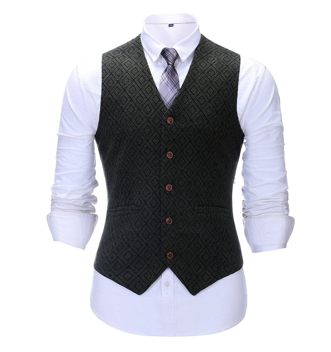 Formal Men's Suit Vest Black Plaid V Neck Waistcoat mens event wear
