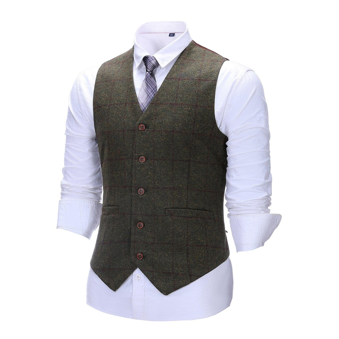 Formal Men's Suit Vest Green Tweed Plaid V Neck Waistcoat - Menseventwear Green / S Formal Men's Suit Vest Green Tweed Plaid V Neck Waistcoat - Menseventwear Green / S