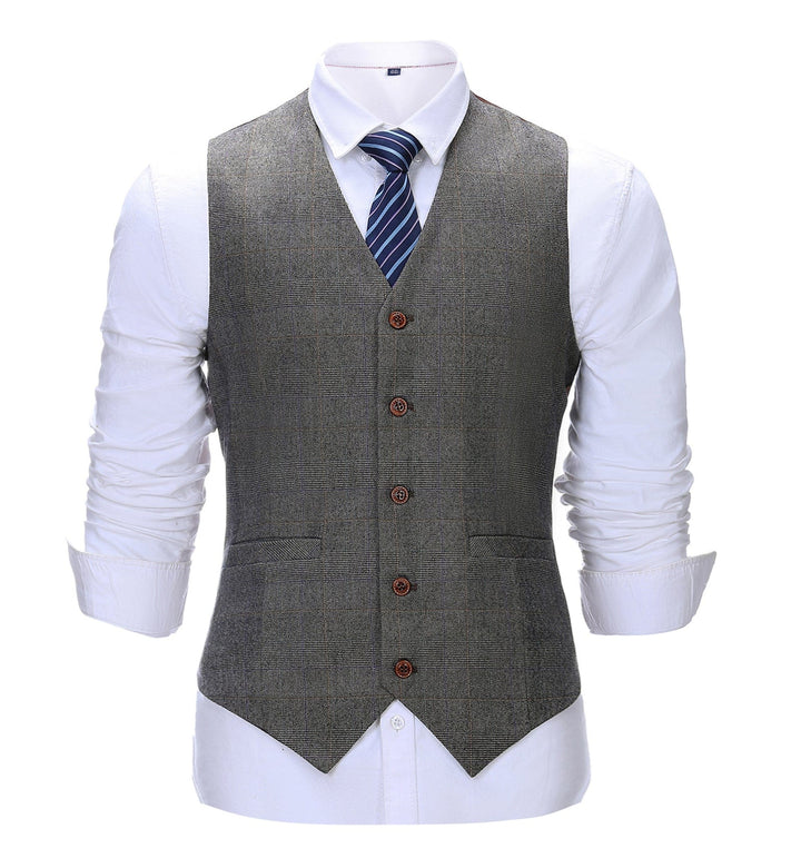Formal Men's Suit Vest Grey Plaid V Neck Waistcoat mens event wear