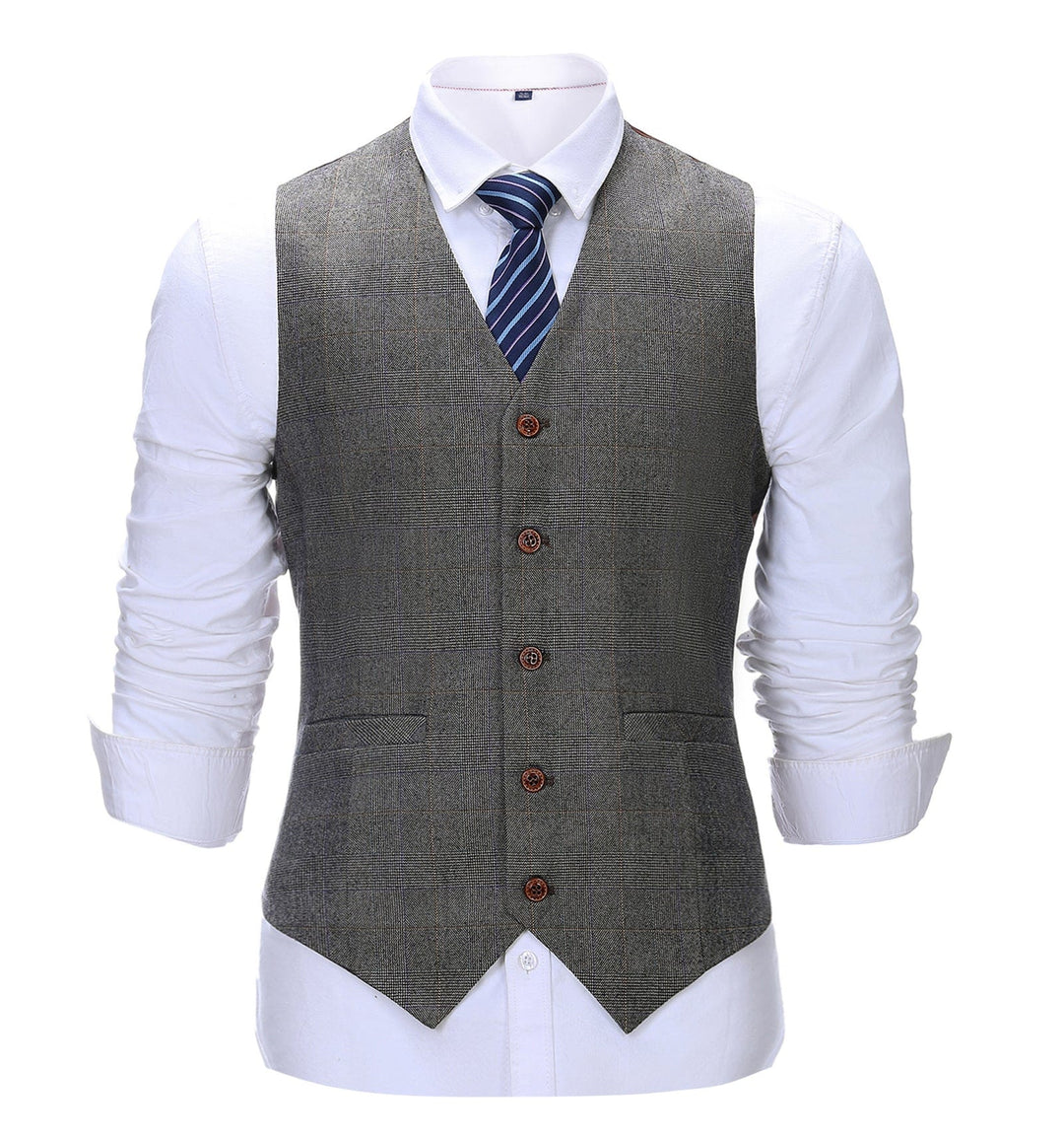 Formal Men's Suit Vest Grey Plaid V Neck Waistcoat mens event wear