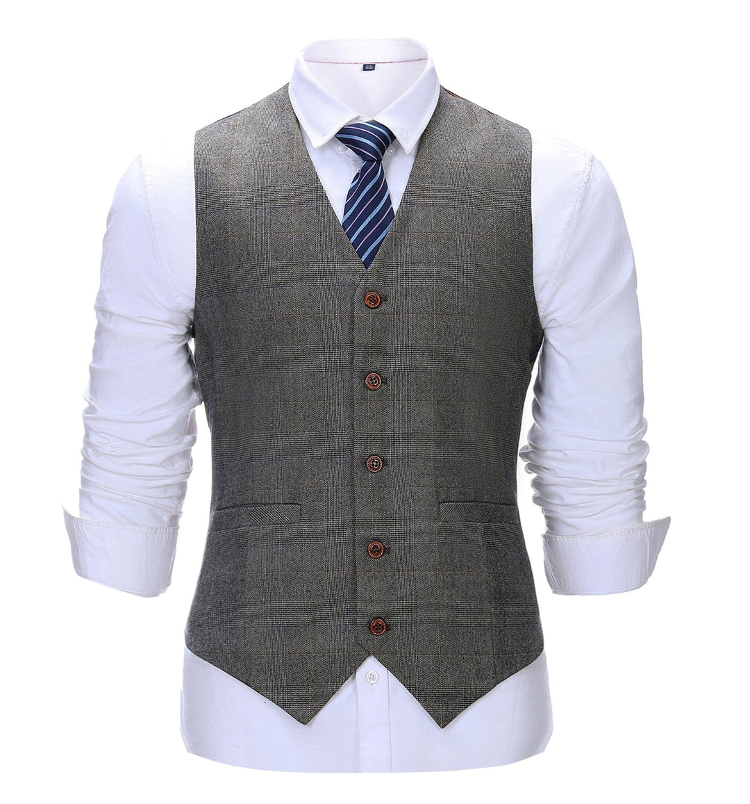 Formal Men's Suit Vest Grey Plaid V Neck Waistcoat mens event wear