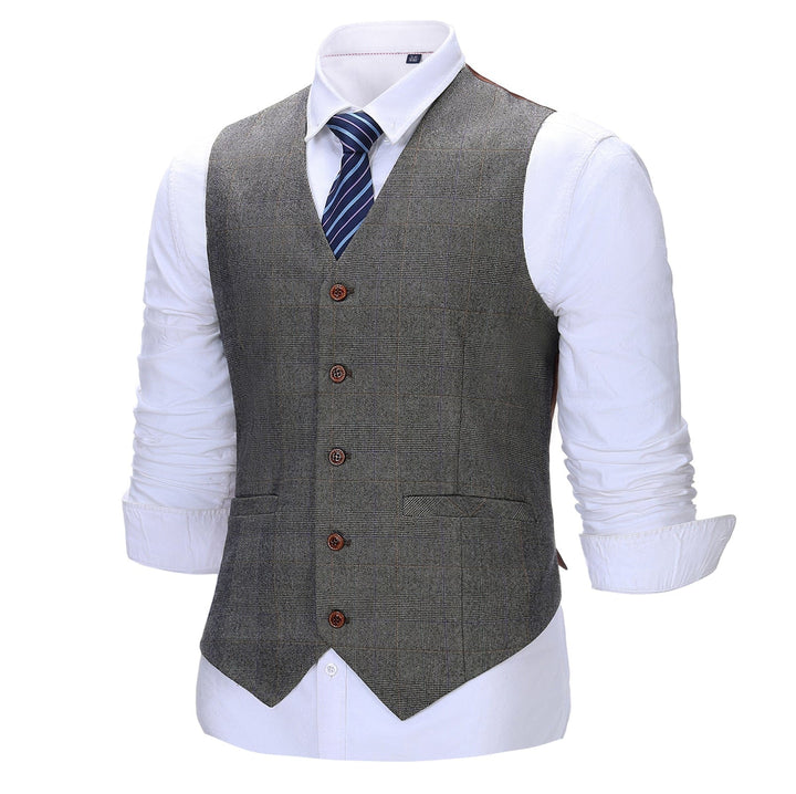 Formal Men's Suit Vest Grey Plaid V Neck Waistcoat mens event wear
