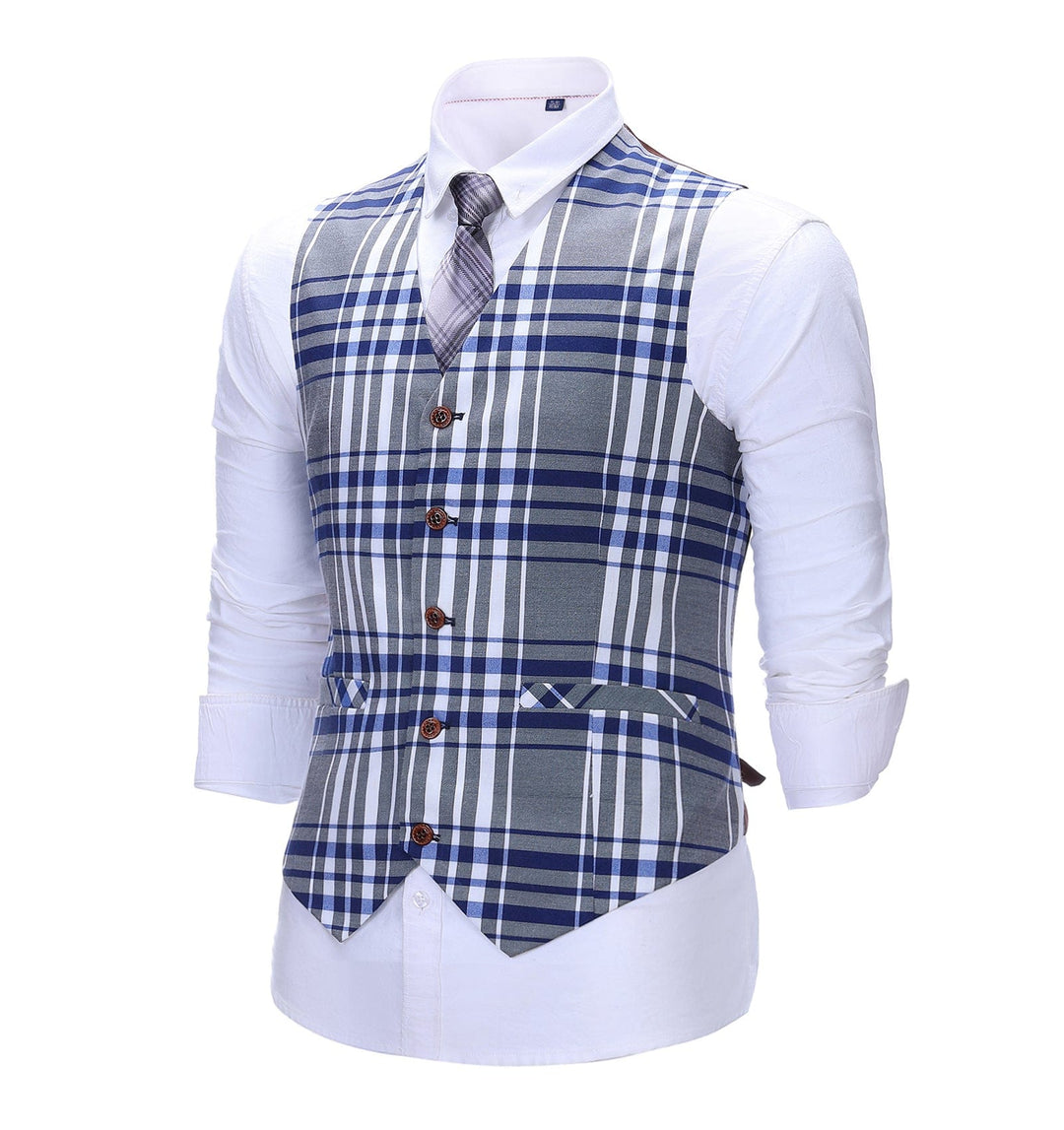 Formal Men's Suit Vest Grey Plaid V Neck Waistcoat mens event wear