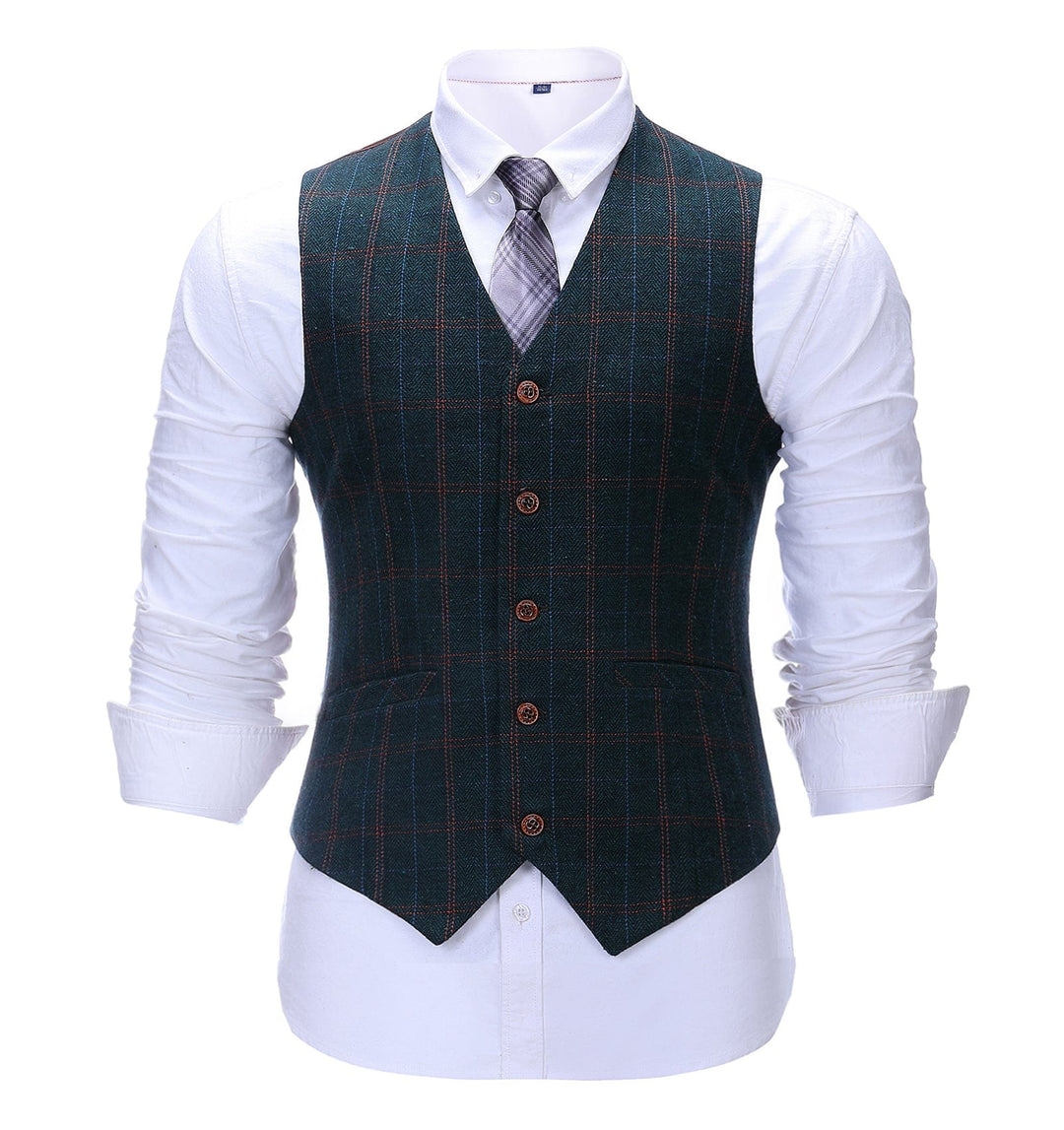 Formal Men's Suit Vest Navy Plaid V Neck Waistcoat mens event wear