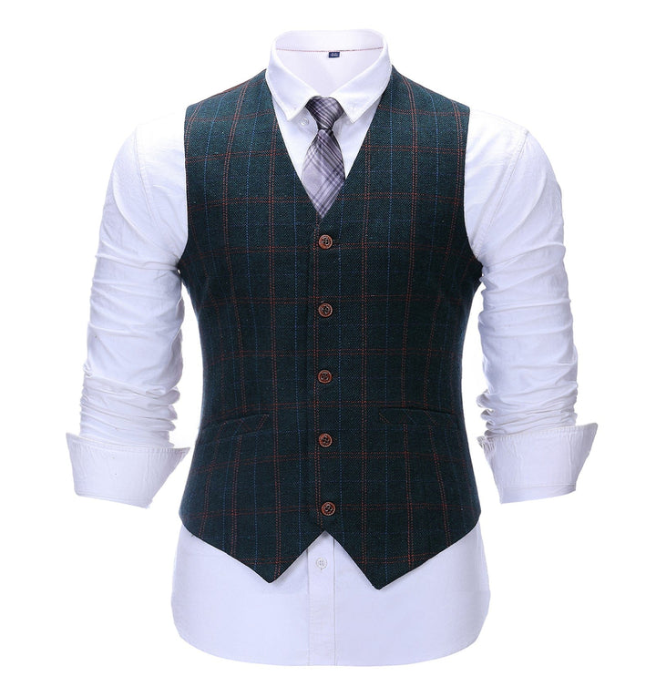 Formal Men's Suit Vest Navy Plaid V Neck Waistcoat mens event wear