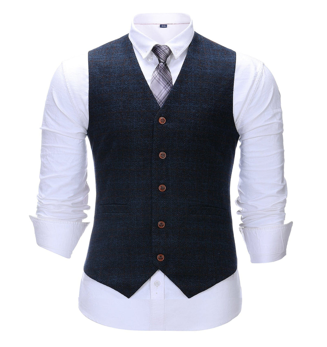 Formal Men's Suit Vest Navy Plaid V Neck Waistcoat mens event wear