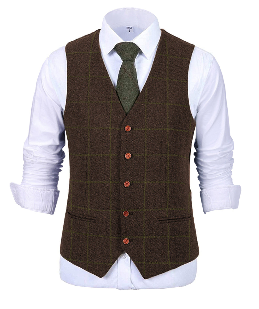 Formal Men's Suit Vest Plaid Tweed V Neck Waistcoat mens event wear
