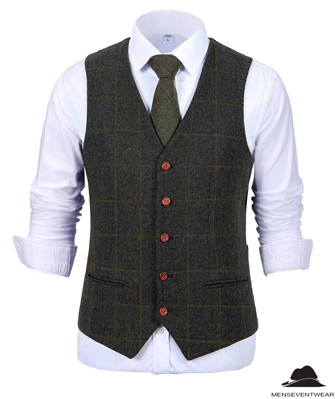 Menseventwear Formal Men's Suit Vest Plaid Tweed V Neck Waistcoat Green / XL Menseventwear Formal Men's Suit Vest Plaid Tweed V Neck Waistcoat Green / XL