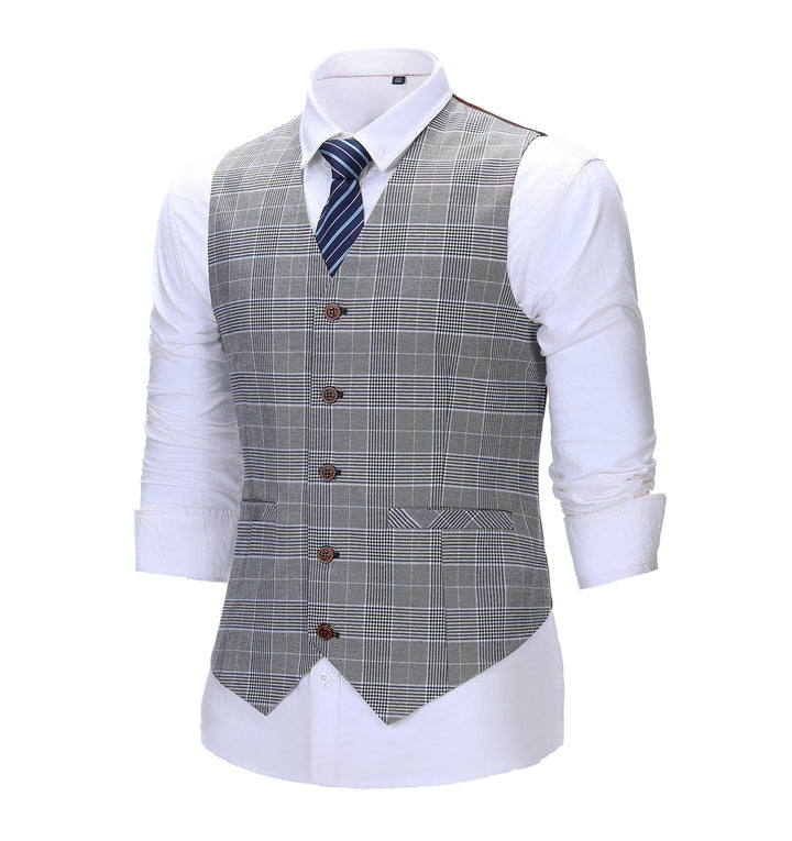 Formal Men's Suit Vest Plaid V Neck Grey Waistcoat mens event wear