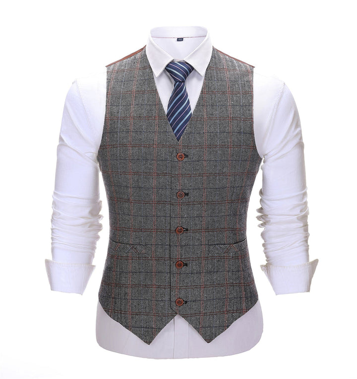 Formal Men's Suit Vest Plaid V Neck Waistcoat mens event wear