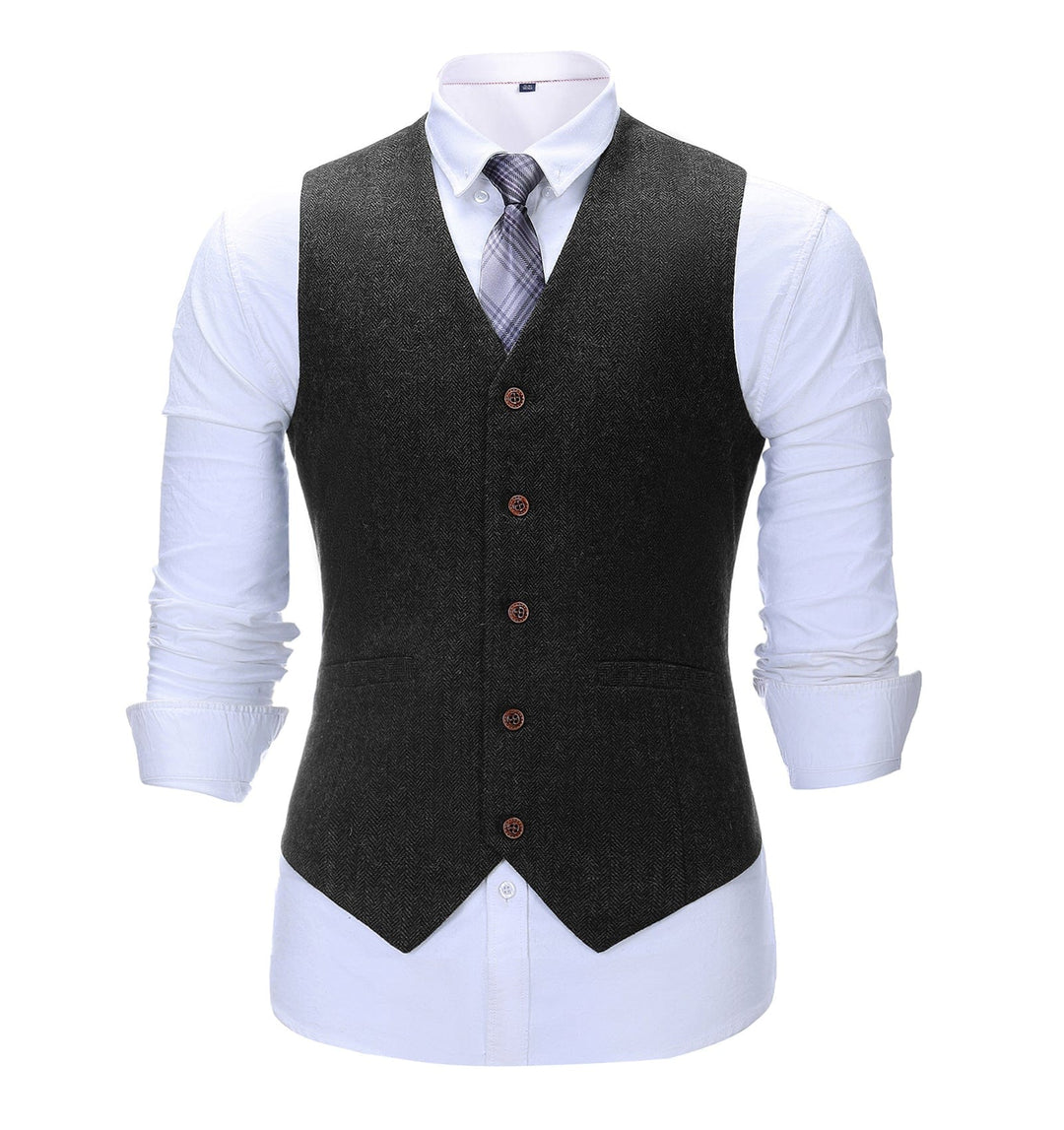 Formal Men's Suit Vest Slim Fit Herringbone V Neck Waistcoat mens event wear