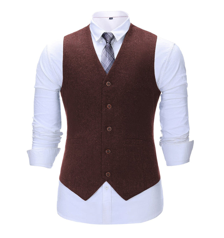 Formal Men's Suit Vest Slim Fit Herringbone V Neck Waistcoat mens event wear