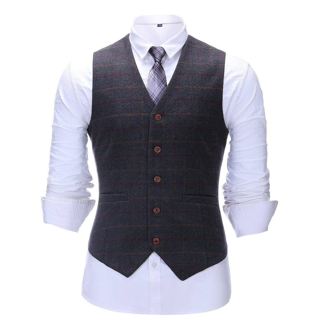 Formal Men's Suit Vest Tweed Plaid V Neck Waistcoat mens event wear
