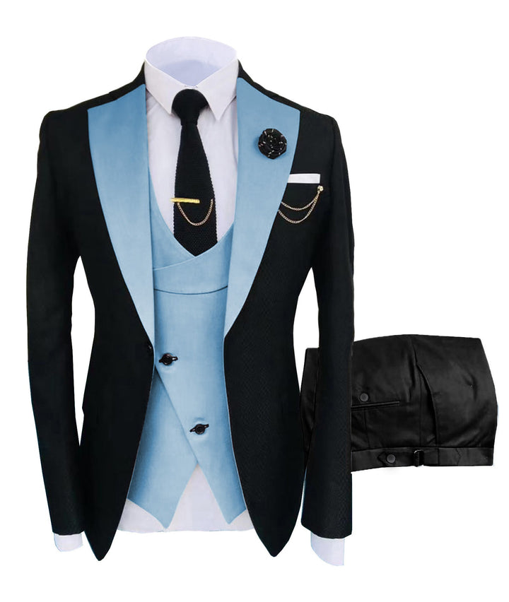 Formal Men's Suits Slim Fit 3 Pieces Notch Lapel Tuxedos (Blazer+Vest+Black Pant) mens event wear