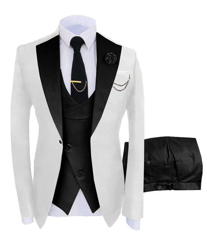 Formal Men's Suits Slim Fit 3 Pieces Notch Lapel Tuxedos (White Blazer+Vest+ Pant) mens event wear