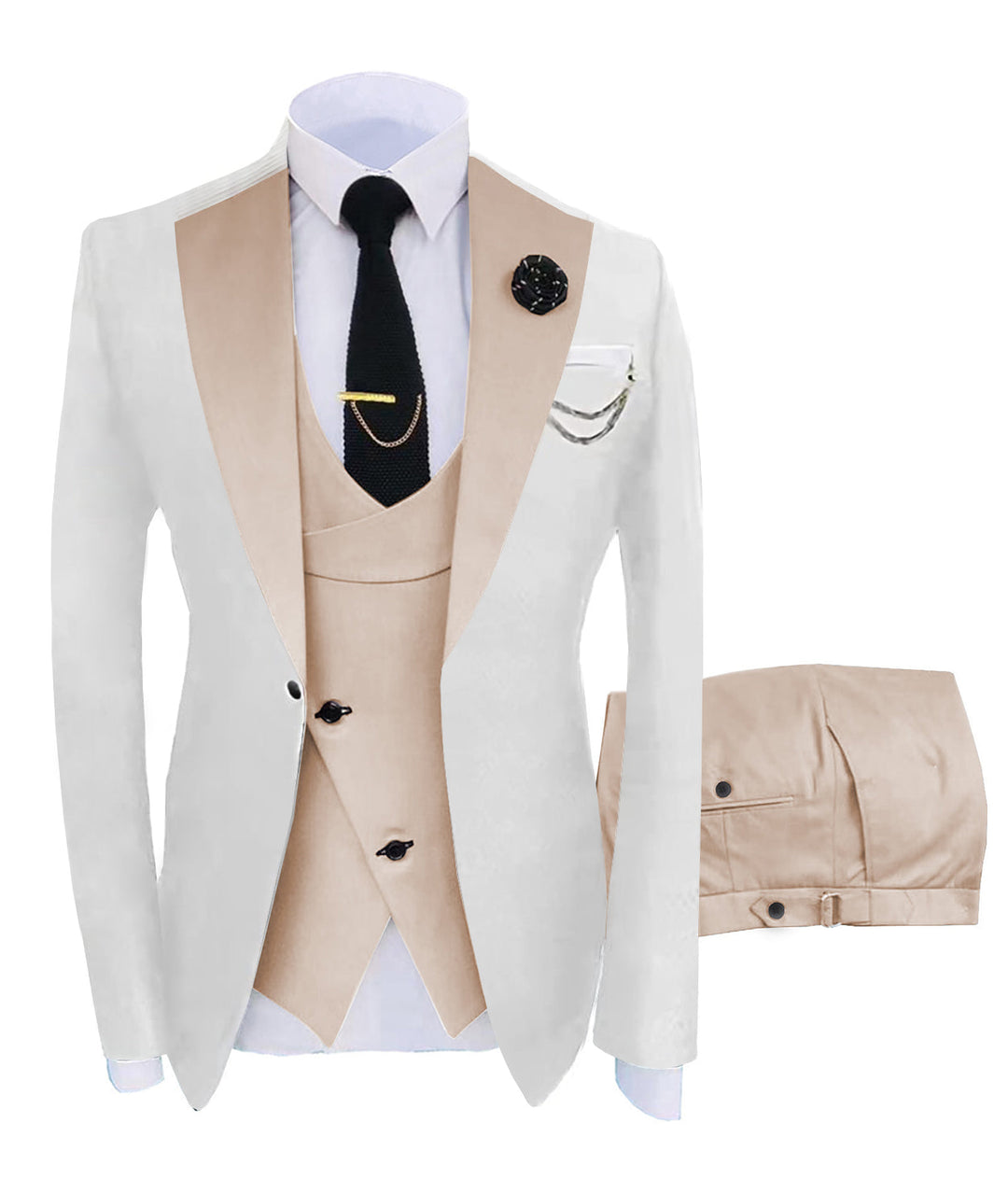 Formal Men's Suits Slim Fit 3 Pieces Notch Lapel Tuxedos (White