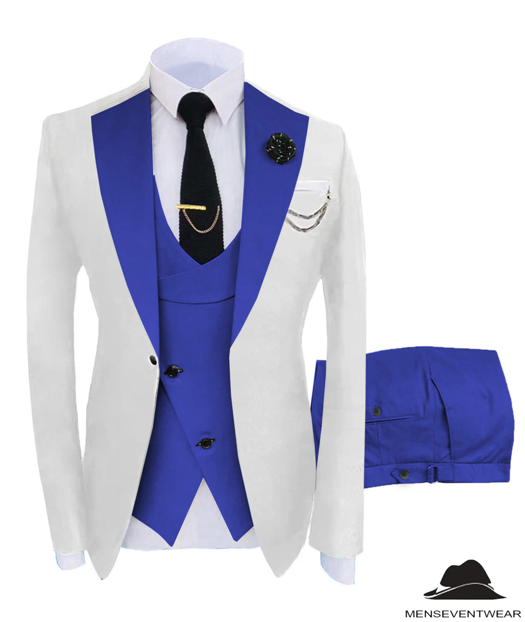 Formal Men's Suits Slim Fit 3 Pieces Notch Lapel Tuxedos (White Blazer+Vest+ Pant) mens event wear