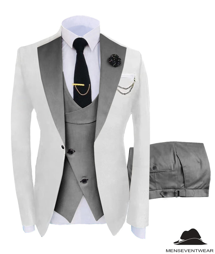 Formal Men's Suits Slim Fit 3 Pieces Notch Lapel Tuxedos (White Blazer+Vest+ Pant) mens event wear