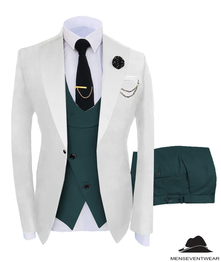 Formal Men's Suits Slim Fit 3 Pieces Notch Lapel Tuxedos (White Blazer+Vest+ Pant) mens event wear