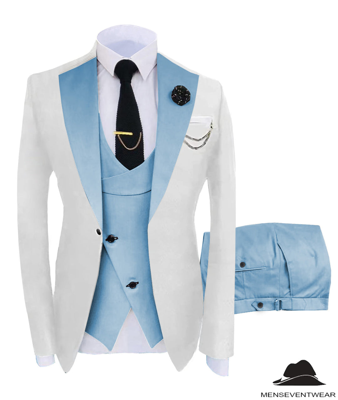 Formal Men's Suits Slim Fit 3 Pieces Notch Lapel Tuxedos (White Blazer+Vest+ Pant) mens event wear