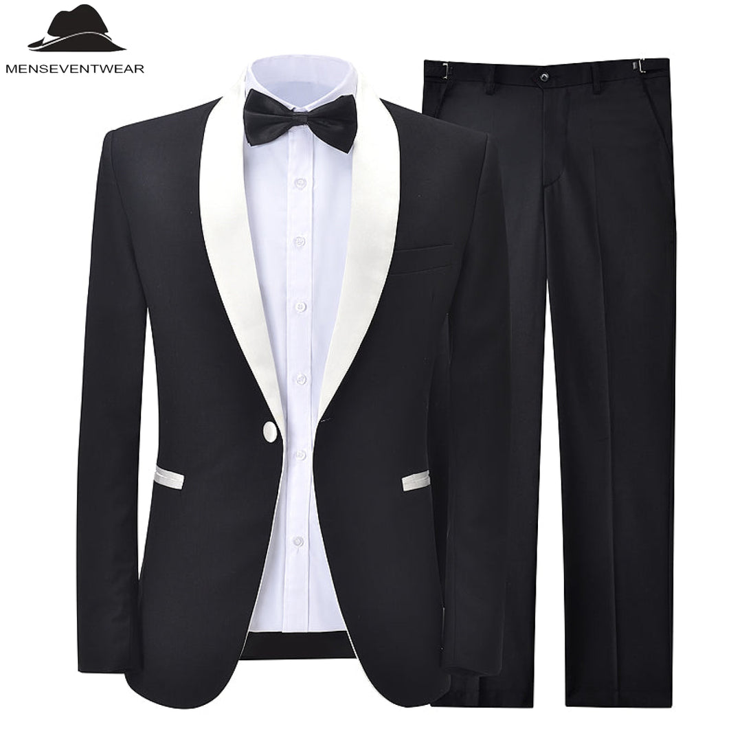 Formal Mens Suit 2 Pieces Shawl Lapel Tuxedos For Wedding (Blazer+Pants) menseventwear