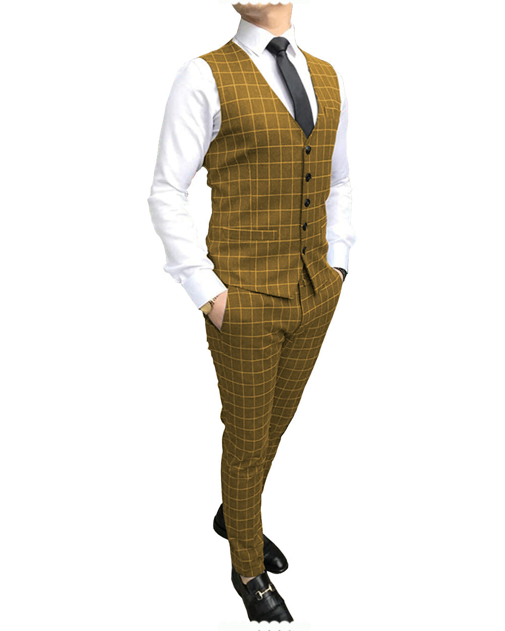 Formal Mens Suit Notch Lapel Blazer Plaid 2 Pieces (Vest+Pants) mens event wear